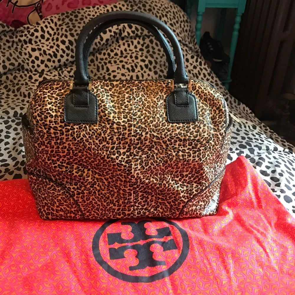 Tory Burch Leopard Print Bag with Black Accents